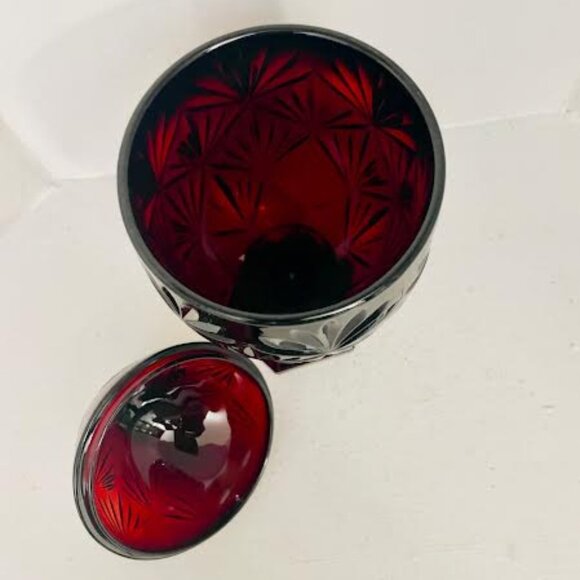 French Red Pedestal Egg-shaped Candy Dish, Ruby Red Candy Dish, Luminarc France - Picture 6 of 12